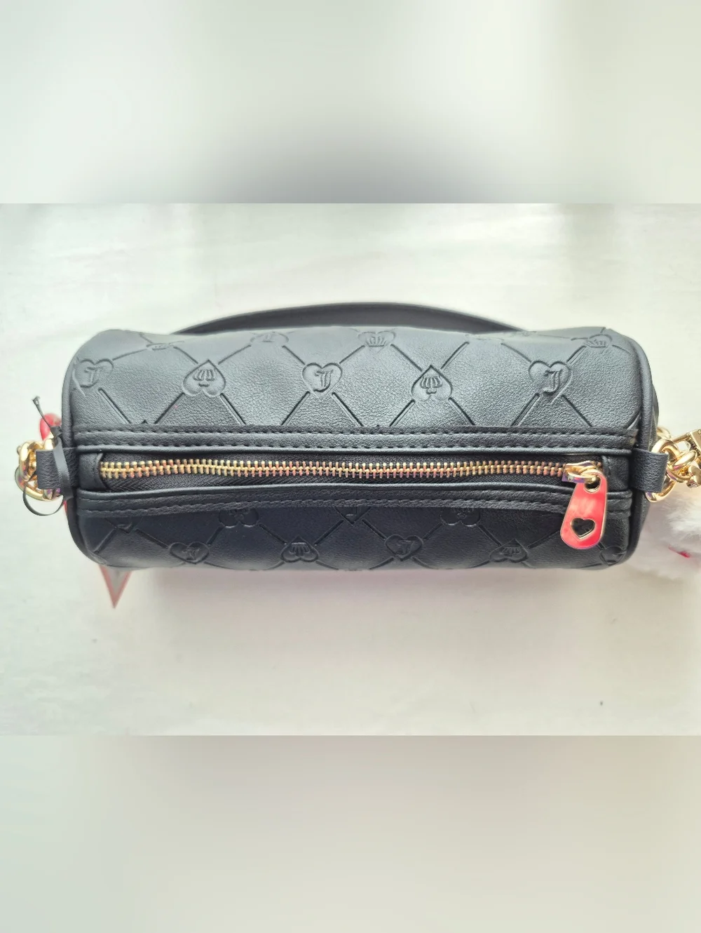 Juicy Couture Black Barrel Bag Heart Charm Teddy Keychain Y2K Crossbody NWT